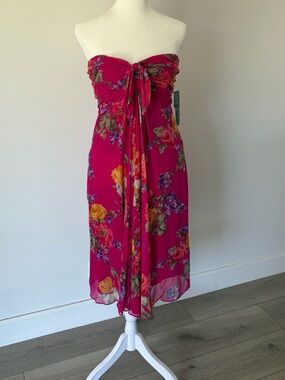 Lauren Ralph Lauren Deadstock Barbados Pink Floral Strapless Silk Mini Dress